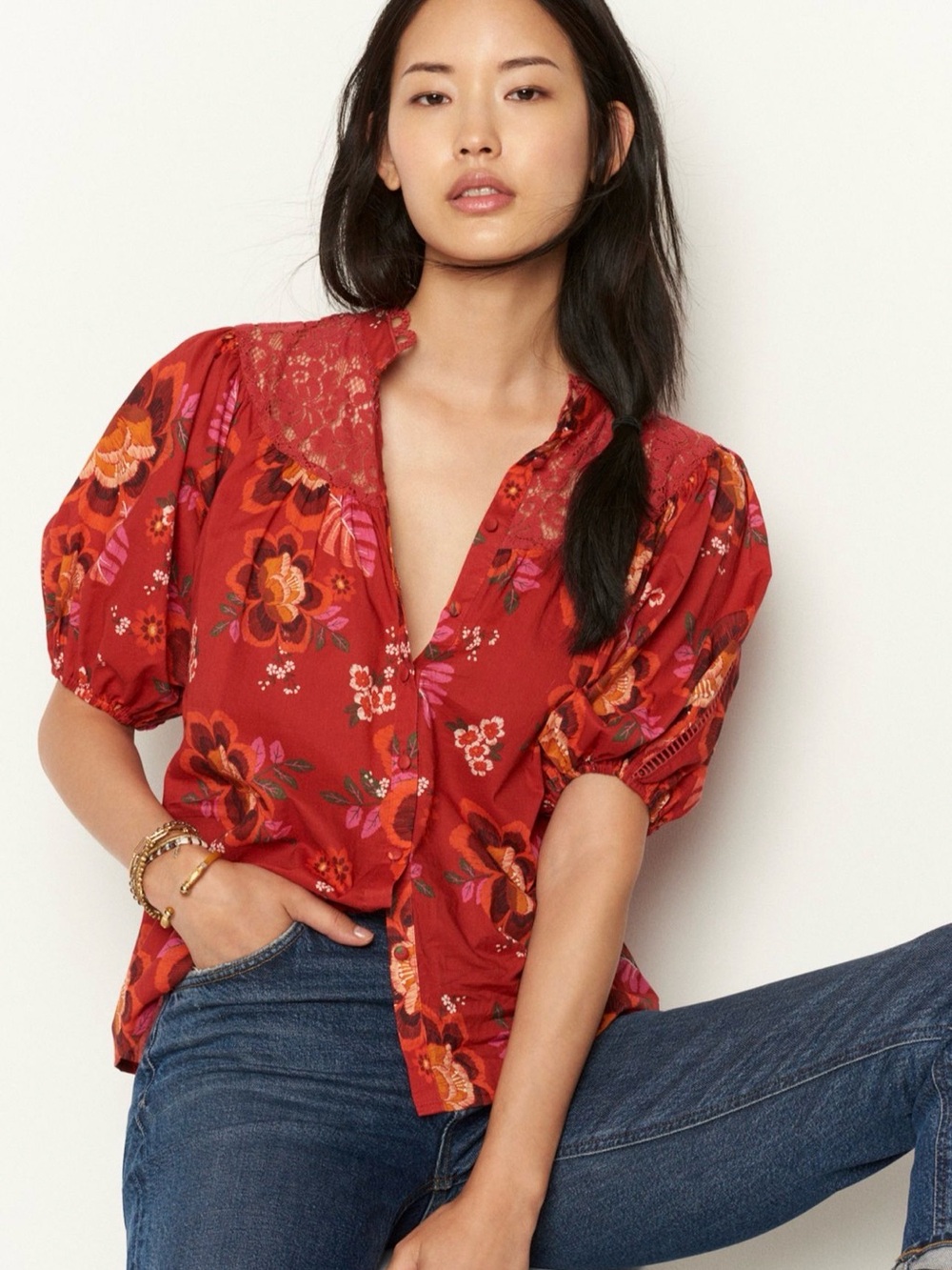 FARM Rio for anthropologie Giustina lace Blouse